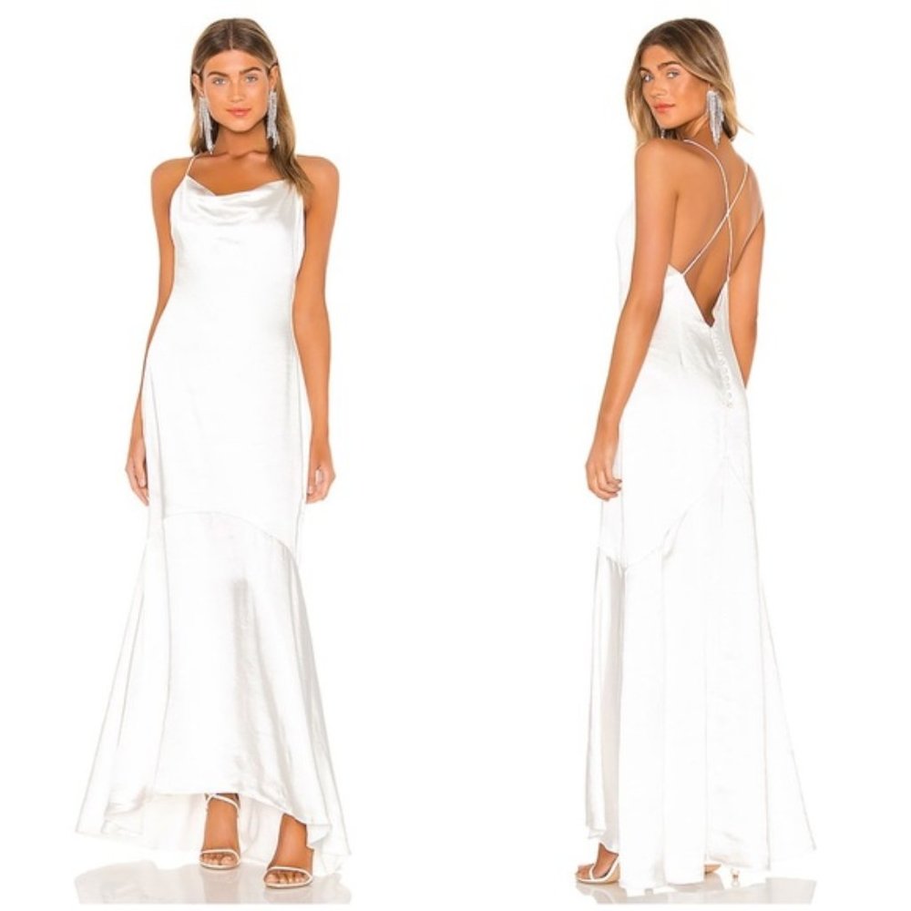 Elliatt Aisle White Satin Draped Neck Midi Dress Bridal Size XS NWT